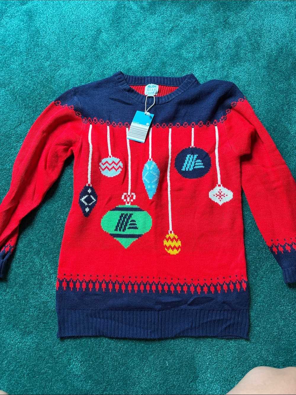 Aldi Red & Navy Ornament Knit Sweater